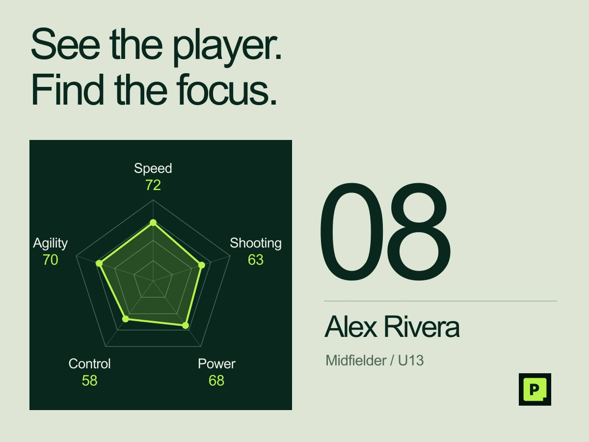 The existing Alex Rivera sample profile and its five illustrative sample scores, presented as a large radar and player-number study.